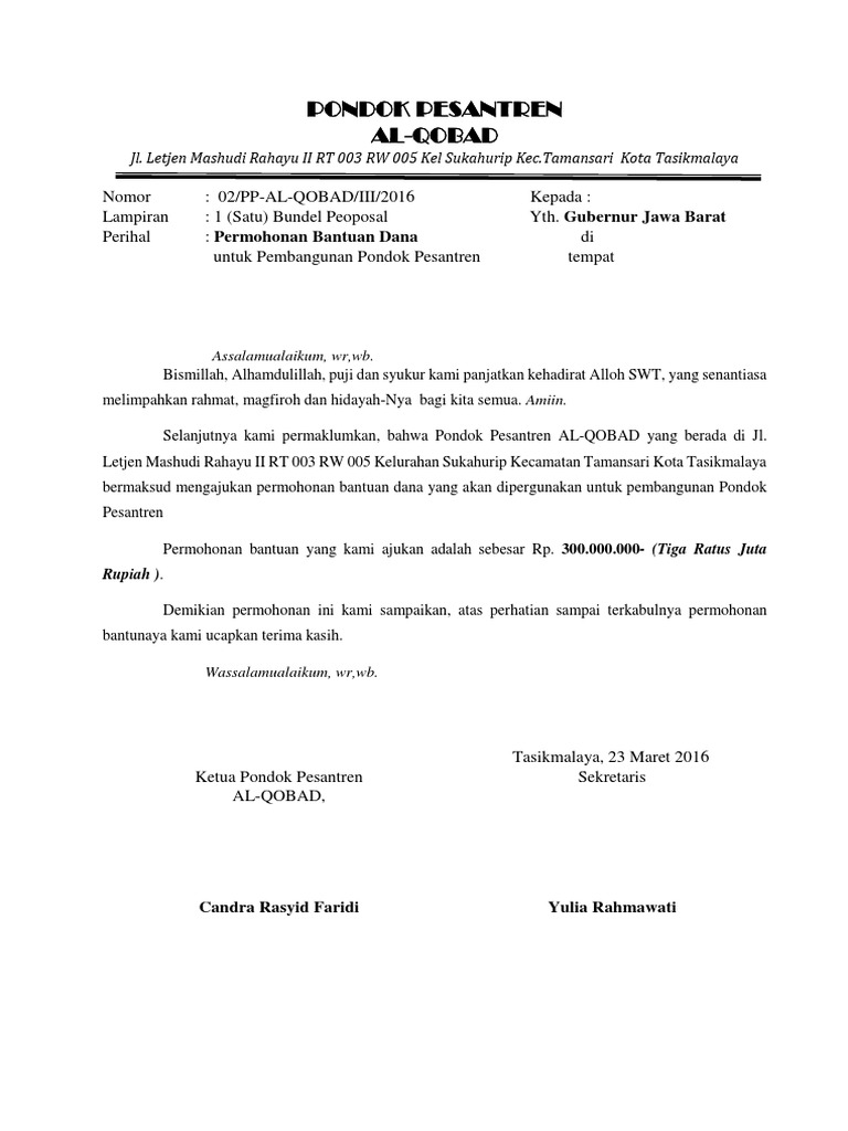 Contoh Surat Permohonan Bantuan Hibah Pdf