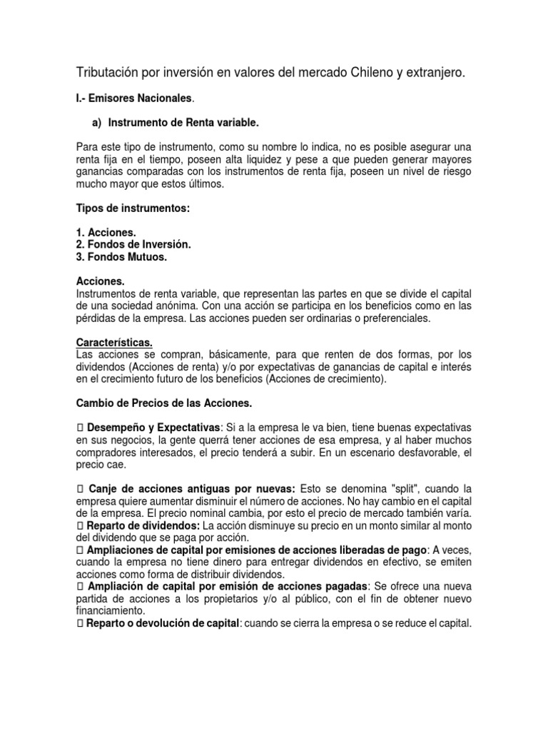 Inversión en Renta Fija y Variable en Chile | PDF | Compartir (Finanzas ...