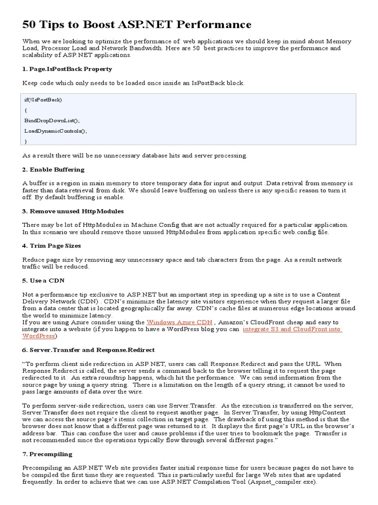 50 ASP.NET Performance Optimization Tips | PDF | Computer Programming ...