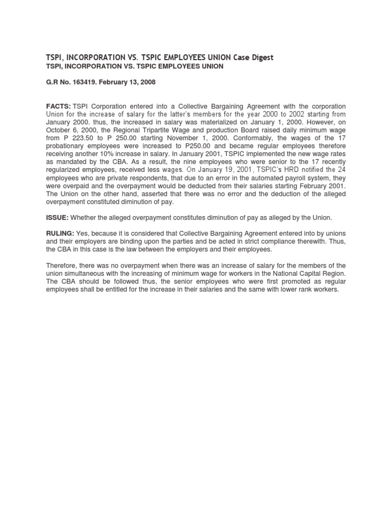 TSPI vs. TSPIC Union Salary Dispute | PDF