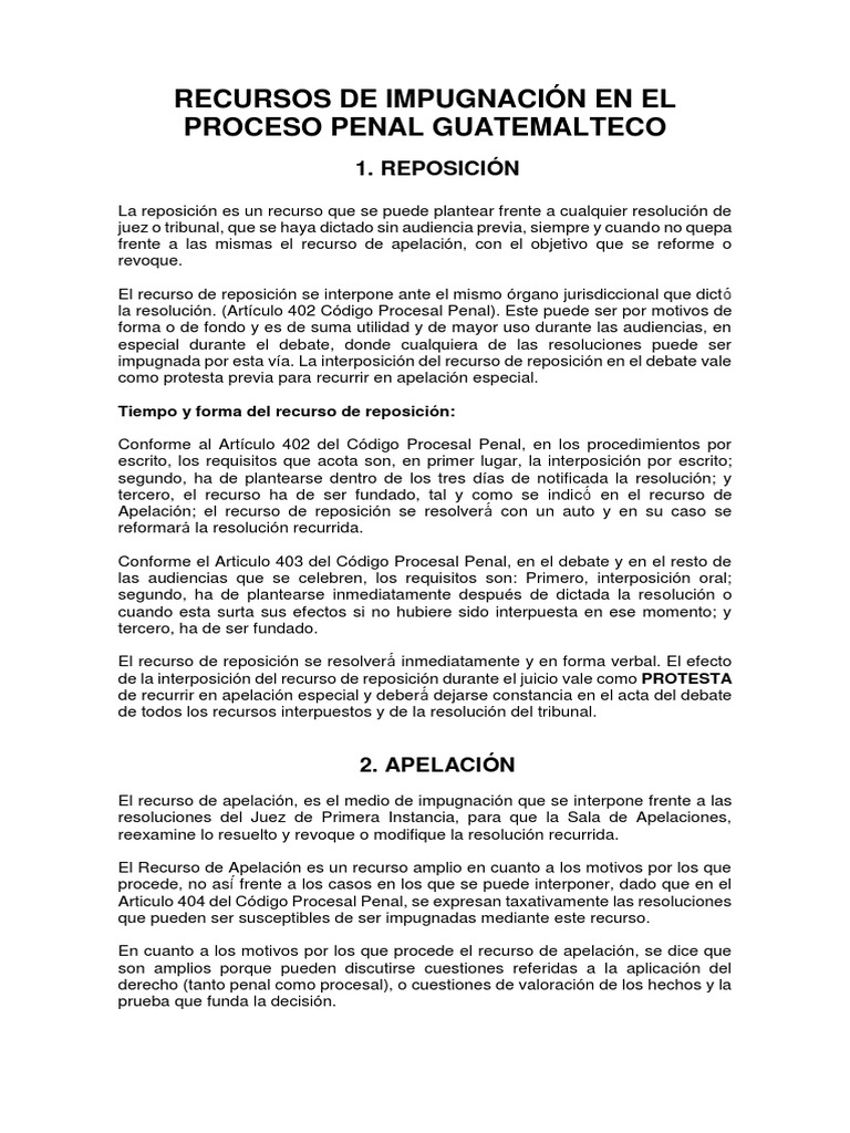 Recursos de Impugnación Penal en Guatemala | PDF | Apelación | Ley procesal