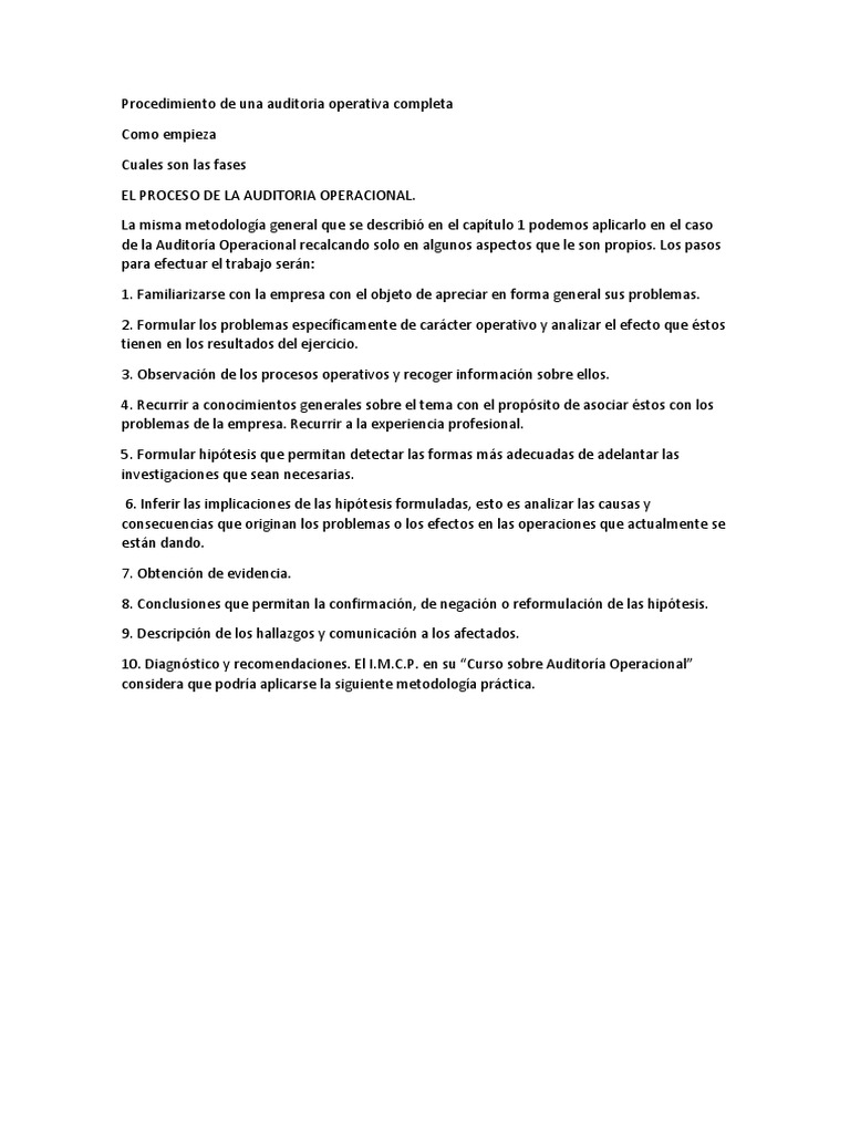 Guía de Auditoría Operativa Completa | PDF | Auditoría financiera ...