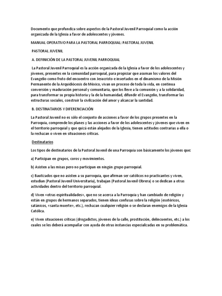 Manual Operativo de Pastoral Juvenil Parroquial | PDF | Juventud ...