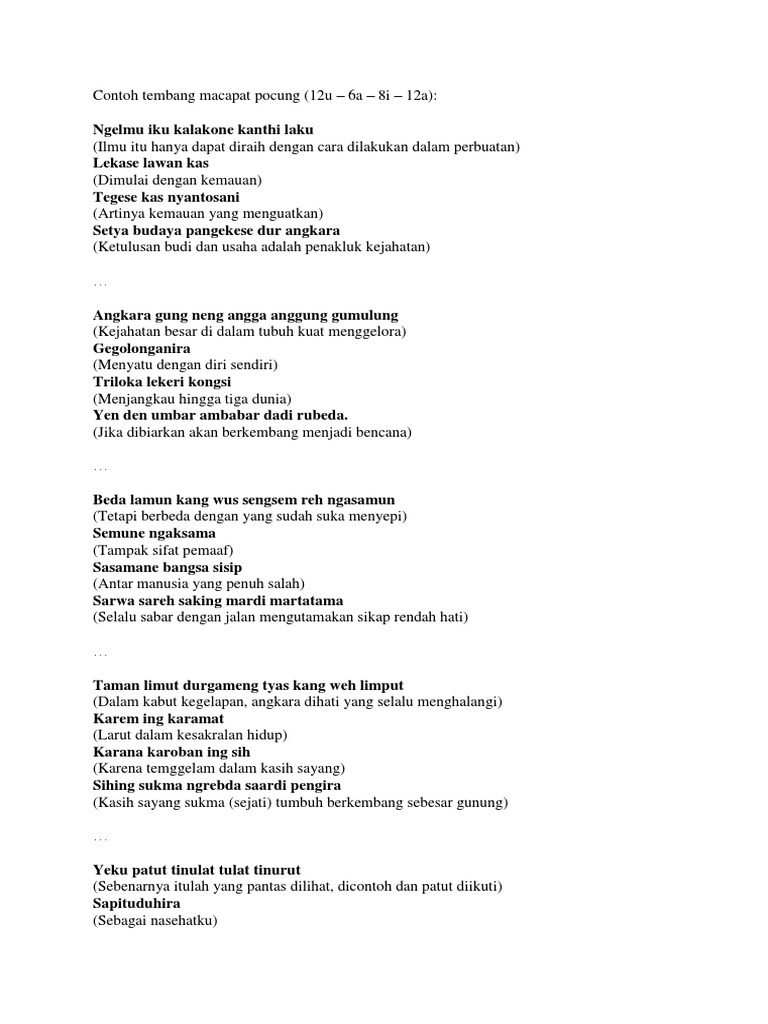 Contoh Tembang Macapat Pocung