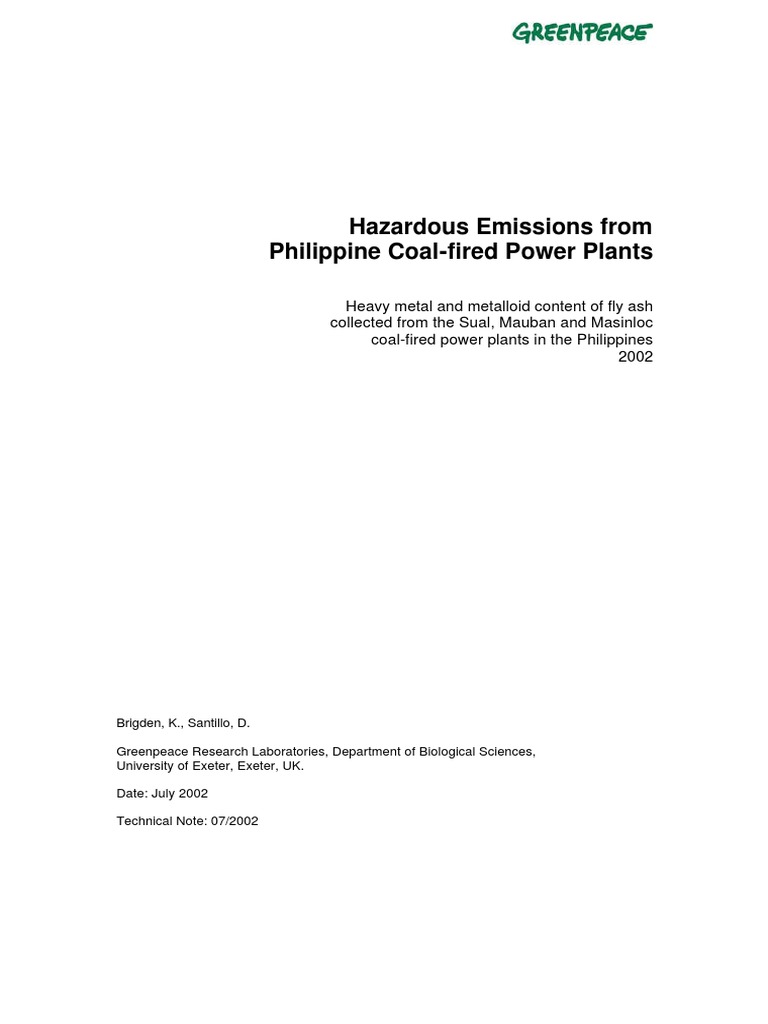 Hazardous Emissions PH Coal Plants PDF Particulates Fly Ash