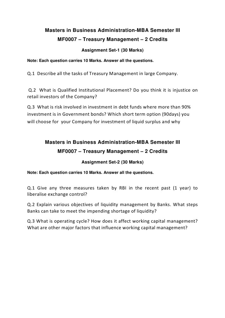 Treasury Management MBA Assignments | PDF