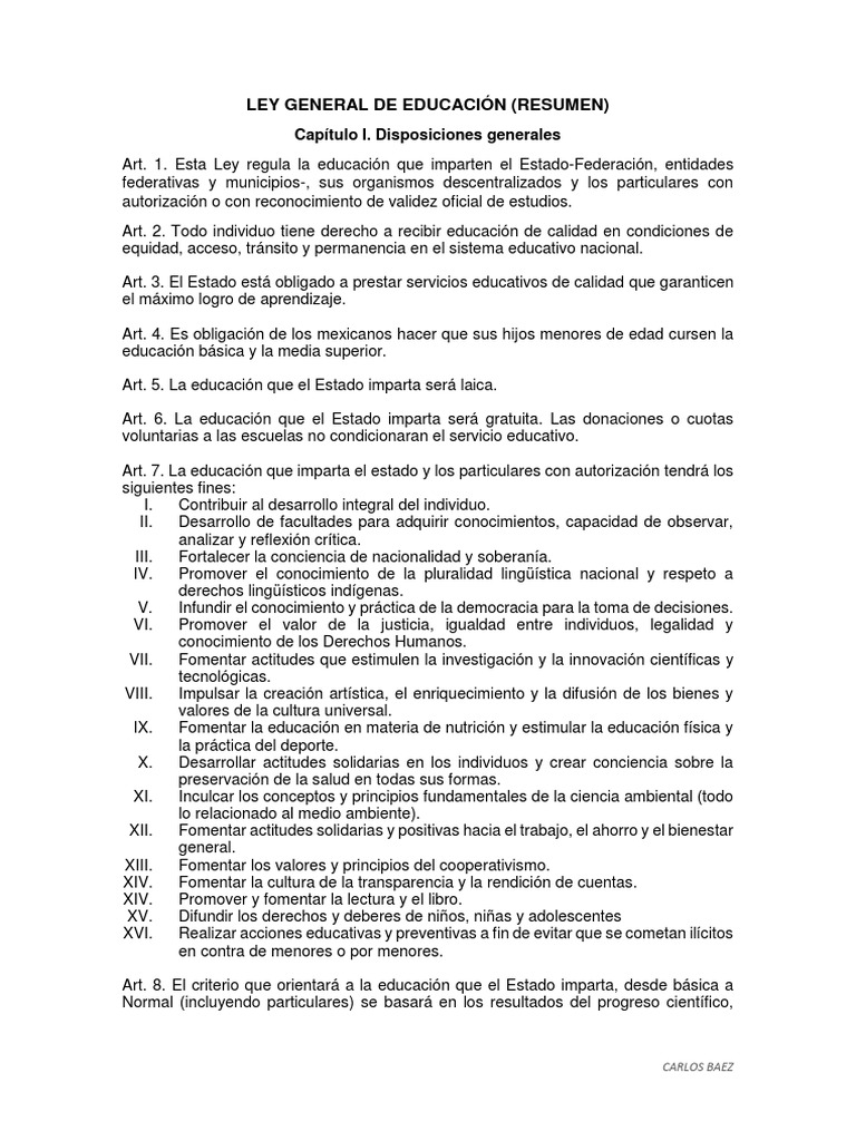 Resumen de la Ley General de Educación | PDF | Jardín de infancia ...