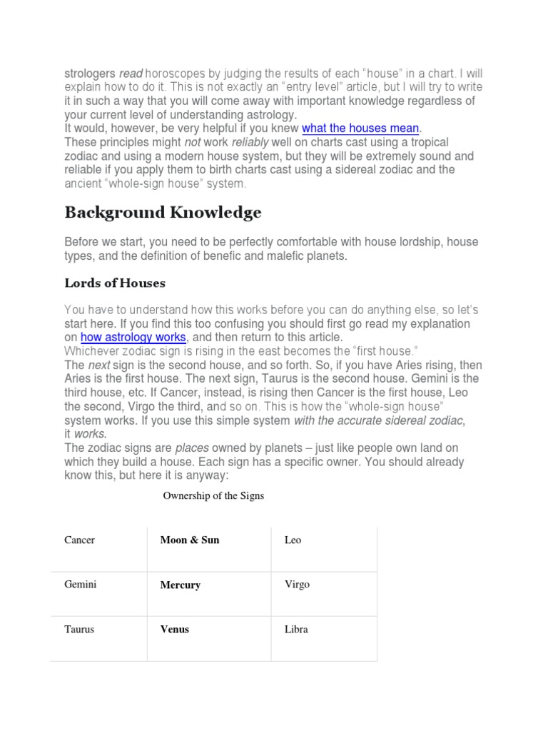 House and Lords and Rashi PDF Astrological Sign In Astrology