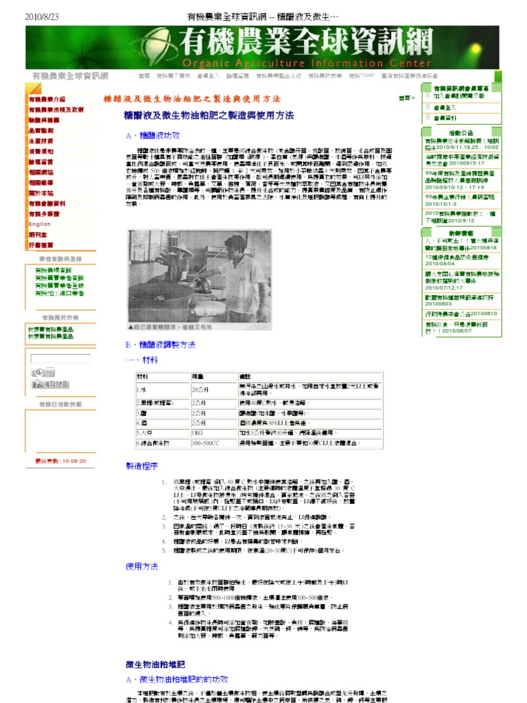 有機農業全球資訊網 糖醋液及微生物油粕肥之製造與使用方法