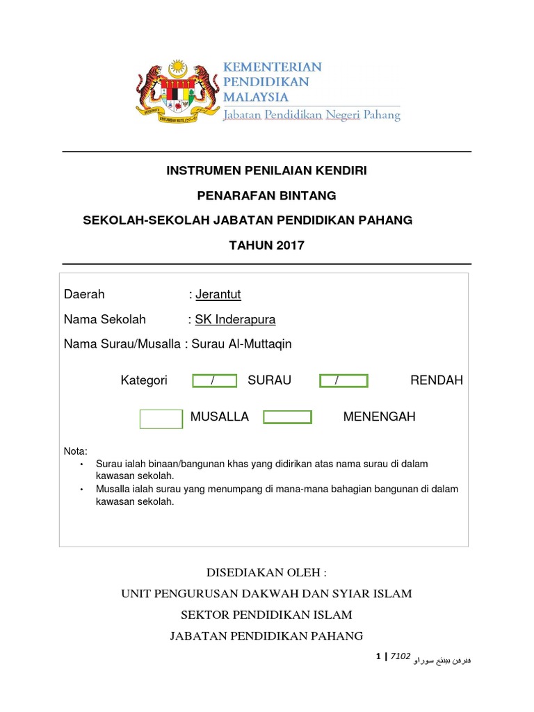 Instrumen Penilaian Kendiri Penarafan Bintang Surau Word | PDF