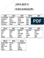 Jadwal RK Rt. 10 Dusun Xi Desa Bandar Klippa: Kamis Jumat Sabtu Minggu Senin