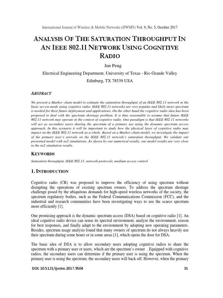 Analysis of The Saturation Throughput in An Ieee 802.11 Network Using ...