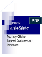 Variable Selection: Prof. Sharyn O'Halloran Sustainable Development U9611 Econometrics II