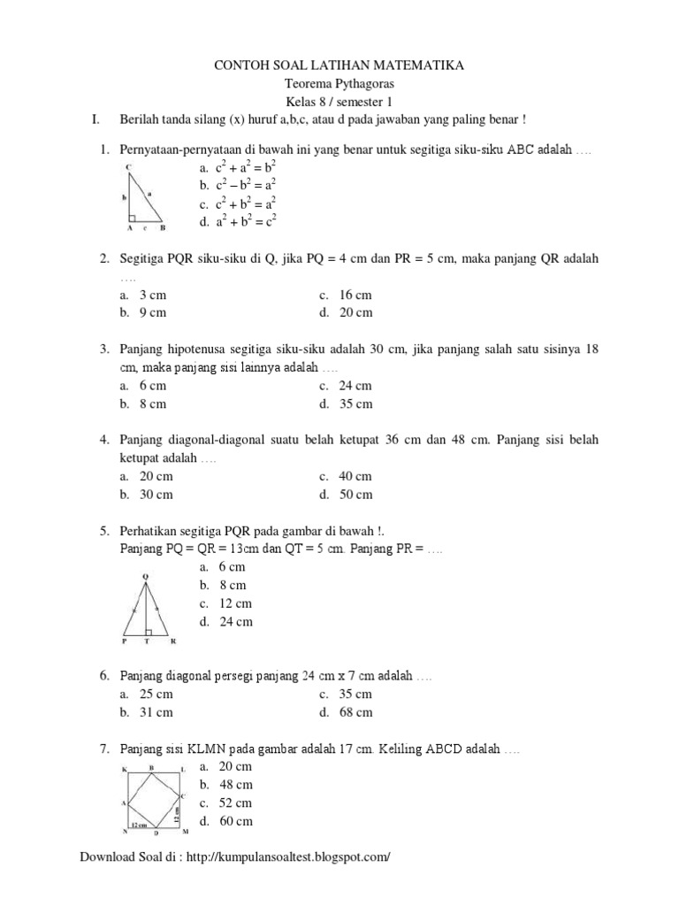 8 5 Contoh Soal Latihan Matematika Teorema Pythagoras Kelas 8 Smp