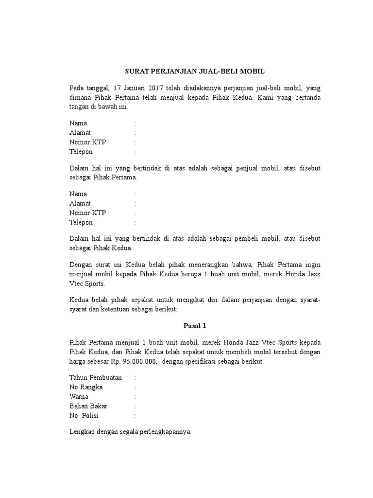 Surat Perjanjian Jual Beli Mobildoc