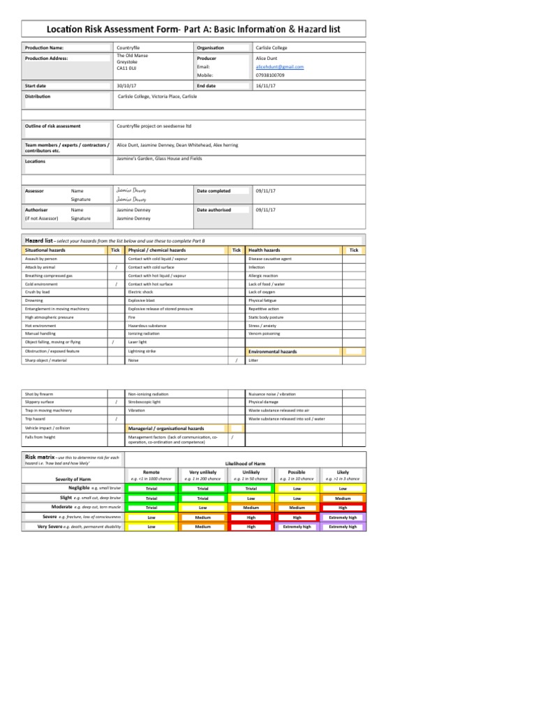 Location Risk Assessment for Countryfile | PDF | Hazards | Risk
