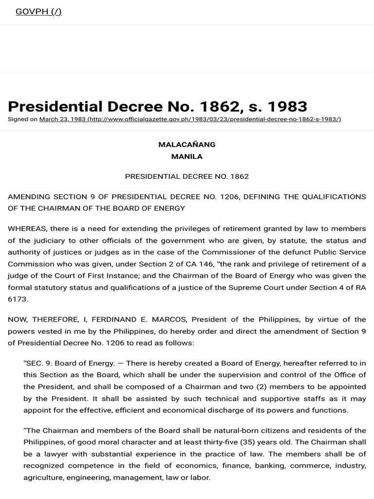 Presidential Decree No. 1862, s. 1983 | Official Gazette of the ...