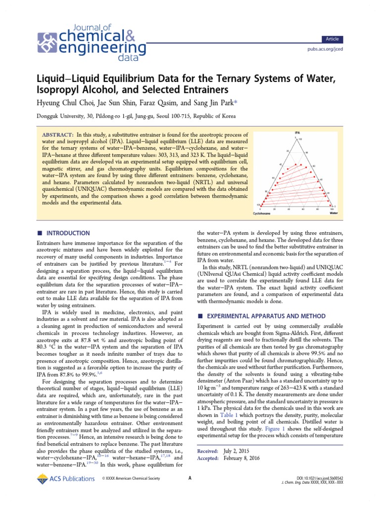 LLE Benzene Water Isopropanol PDF Gas Chromatography Phases Of Matter