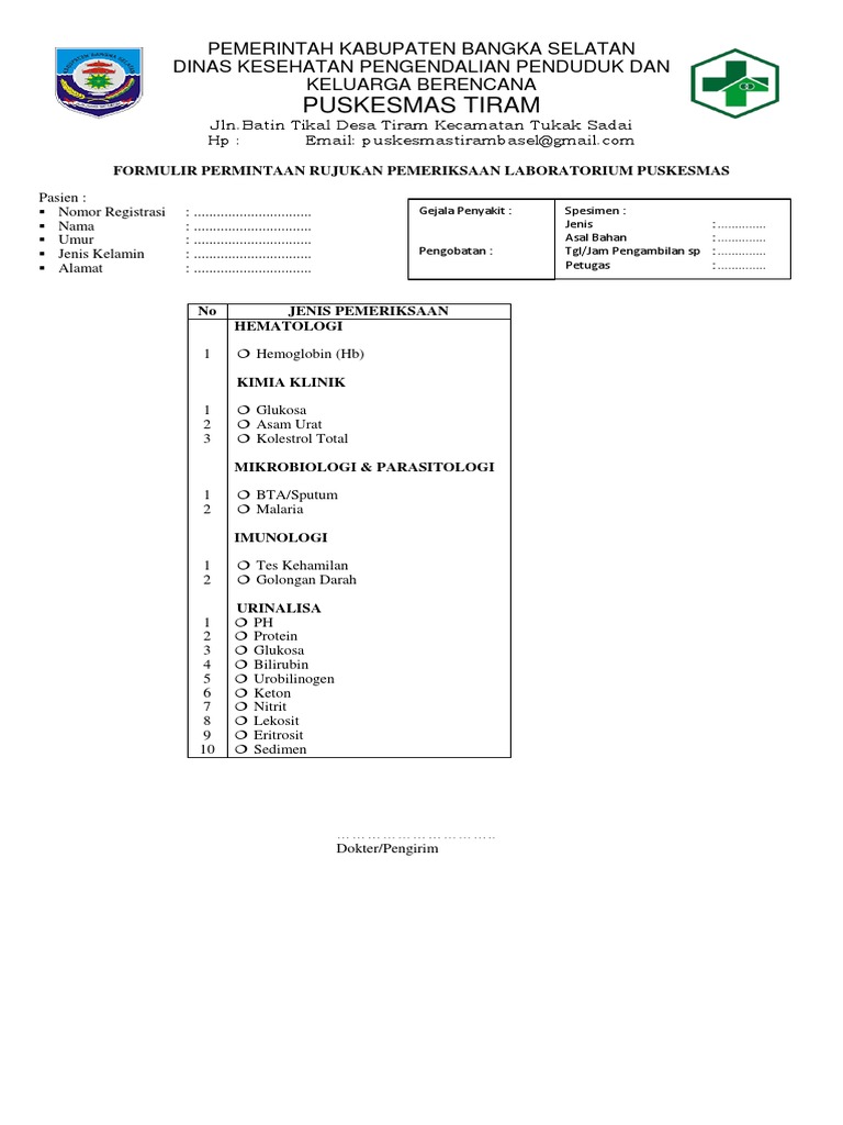 Formulir Rujukan Pemeriksaan Laboratorium | PDF