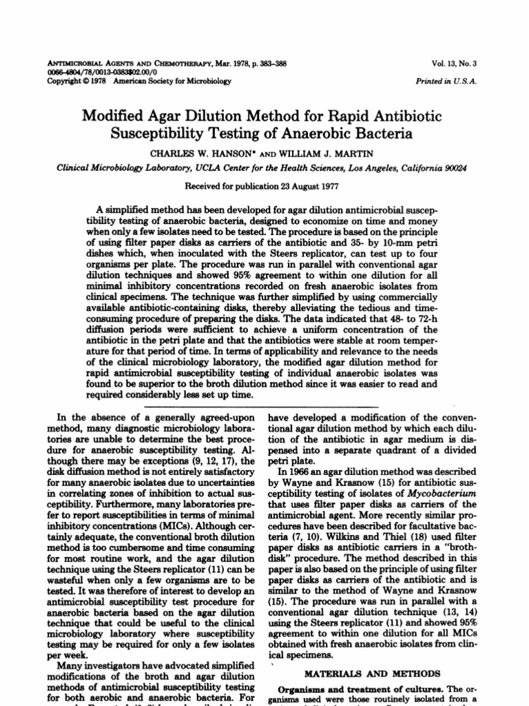 Modified Agar Dilution Method For Rapid Antibiotic Susceptibility
