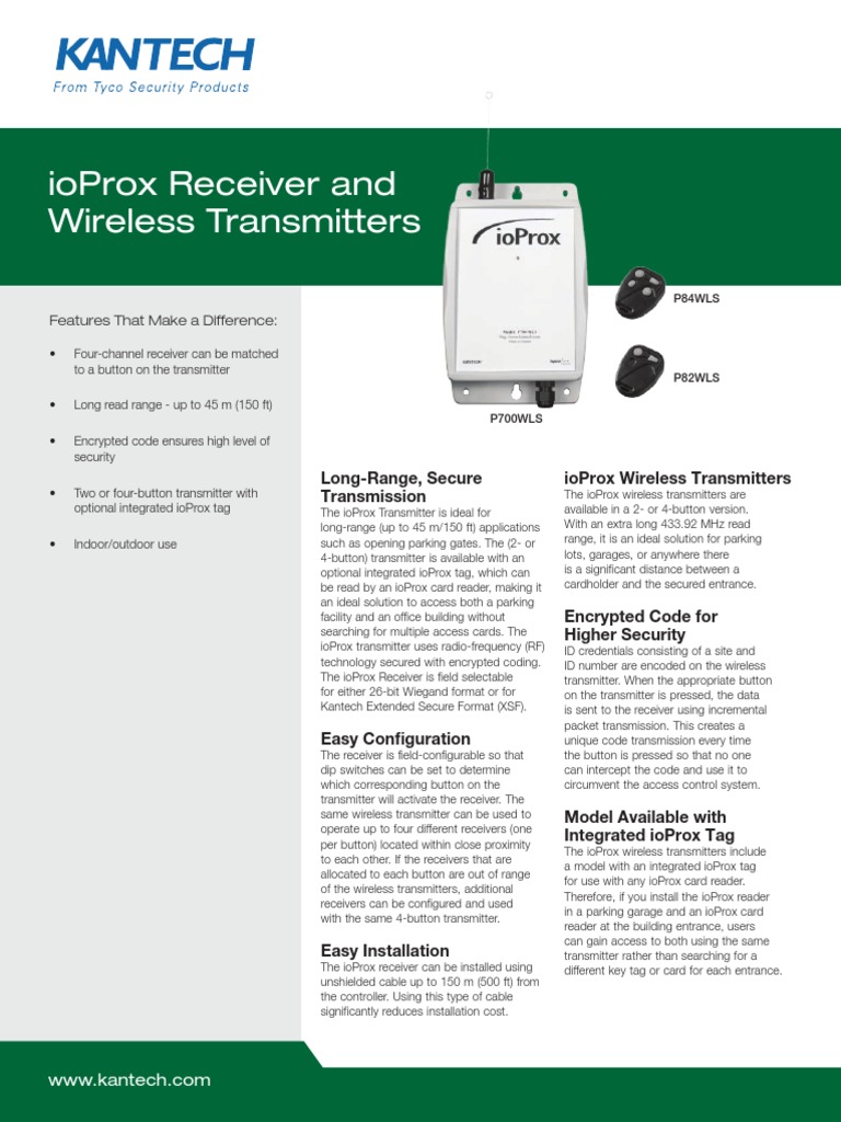 Kantech Ioprox Transmitter & Remotes | Download Free PDF | Wireless ...