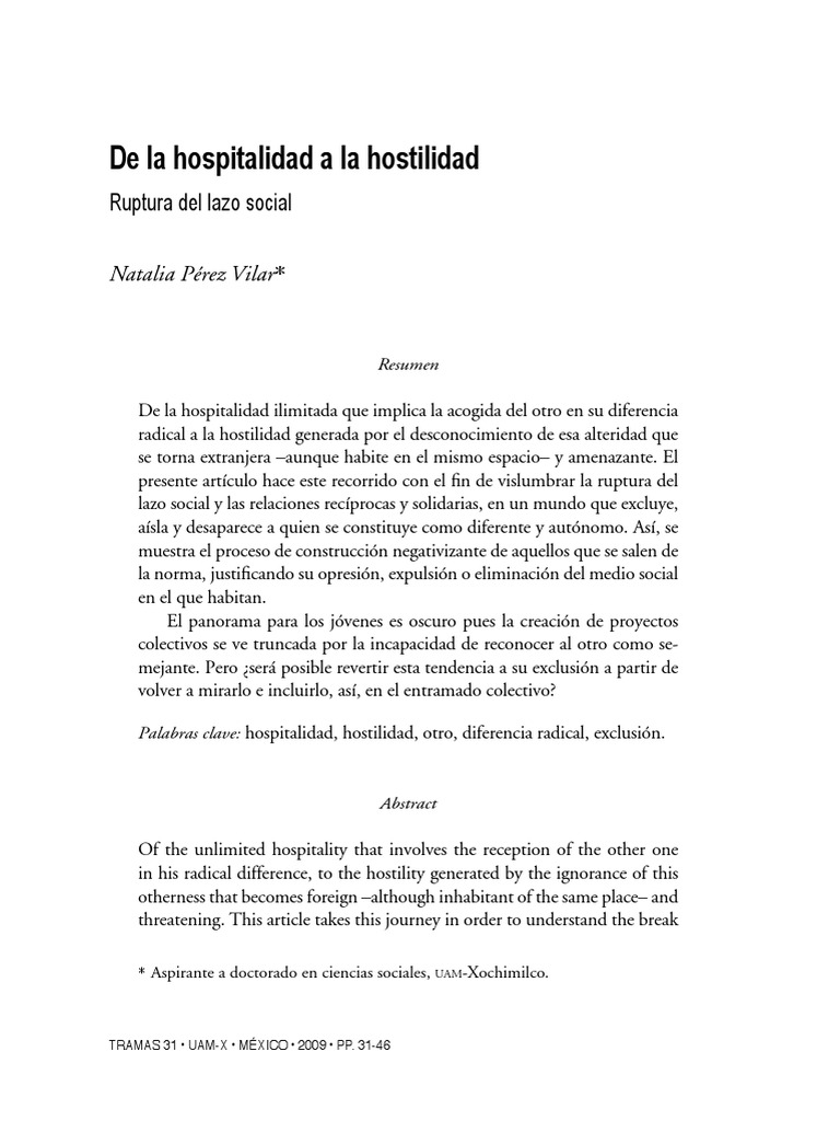 Hospitalidad y hostilidad en la sociedad | PDF | Estado (política ...