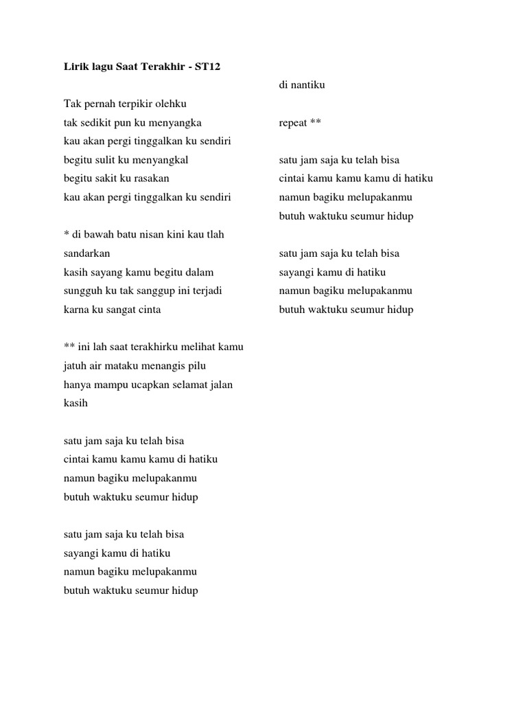 Lirik Lagu Saat Terakhir Pdf