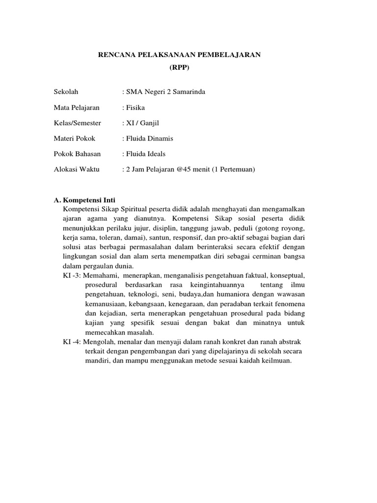 RPP Fluida Dinamis | PDF | Seni