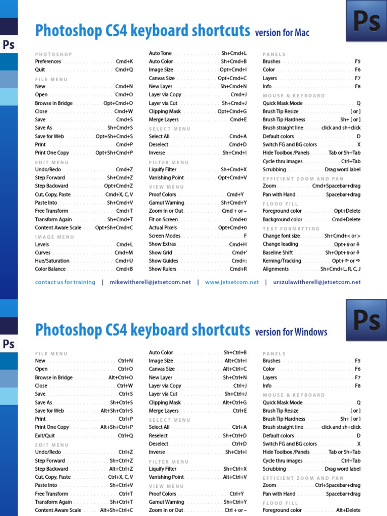 Photoshop CS4 Mac Shortcut Keys PDF | PDF | Adobe Photoshop | Areas Of ...