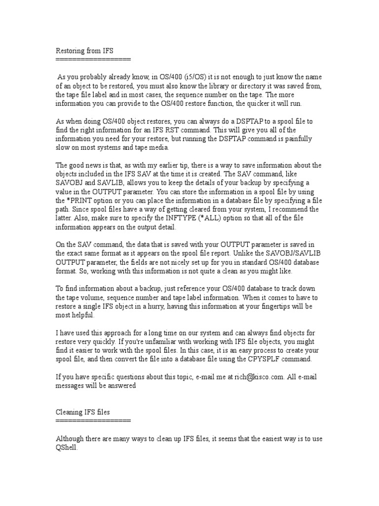 Restoring From IFS | PDF | Backup | Computer File