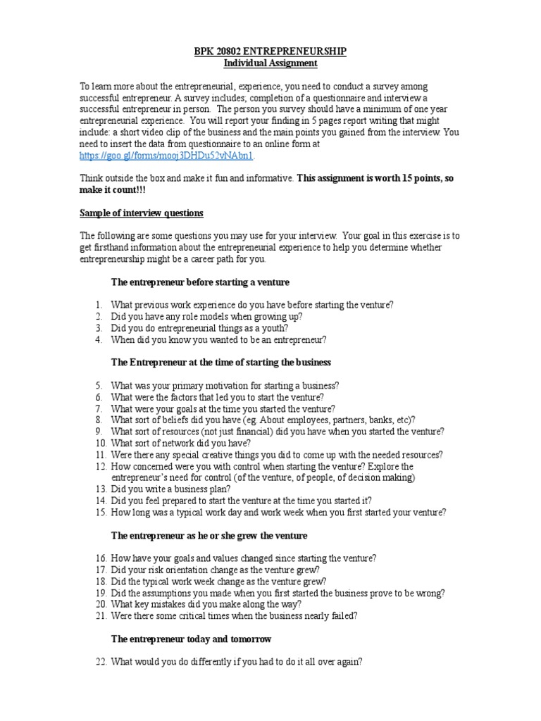 Individual Assignment Interview | PDF | Interview | Entrepreneurship