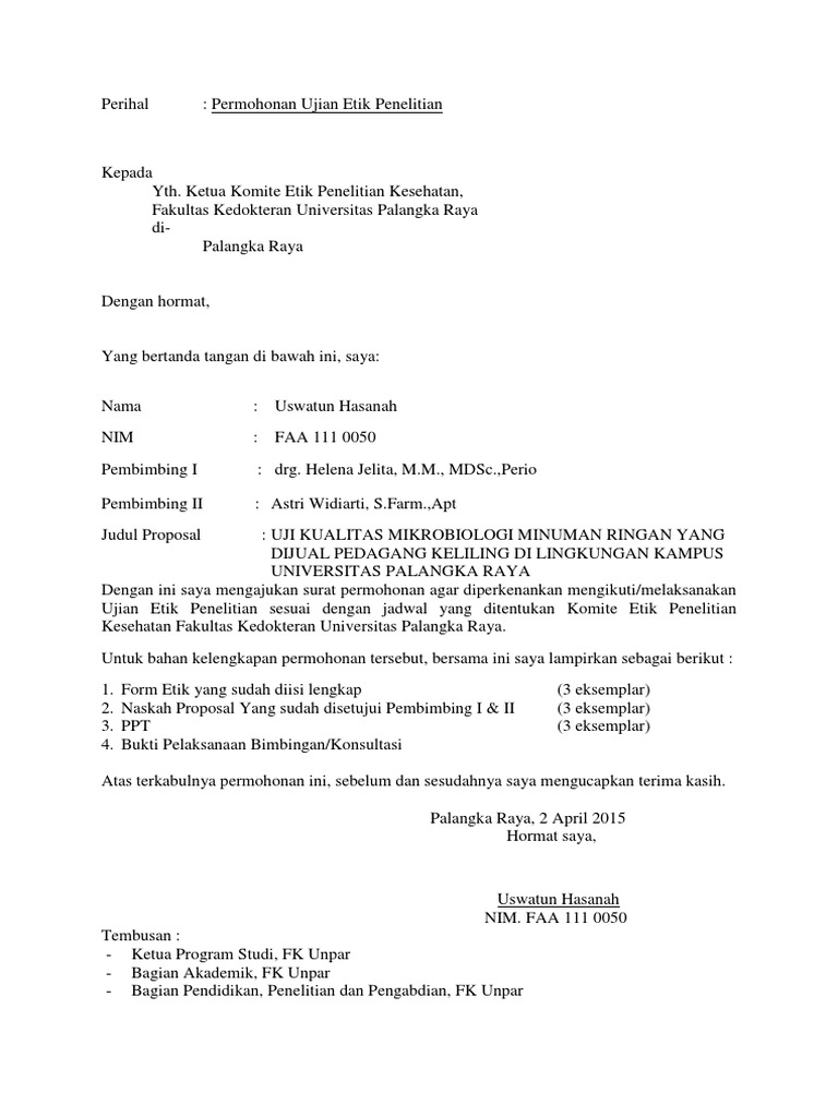 Surat Permohonan Uji Etik | PDF