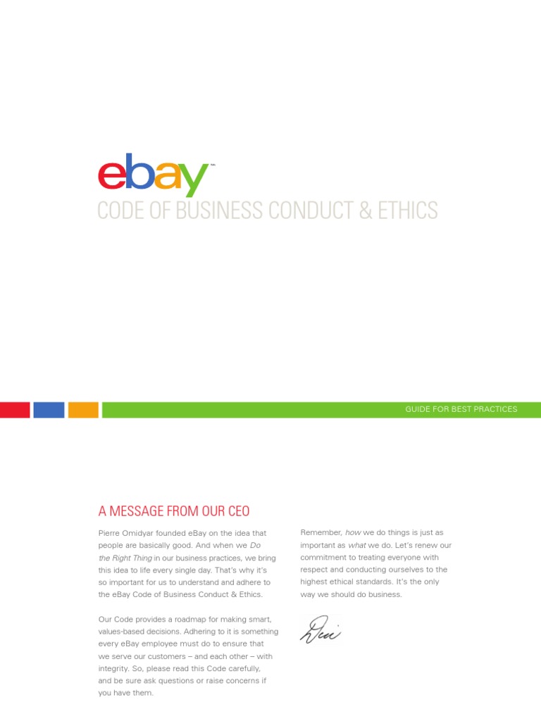EBay CodeofEthics External PDF Insider Trading Harassment