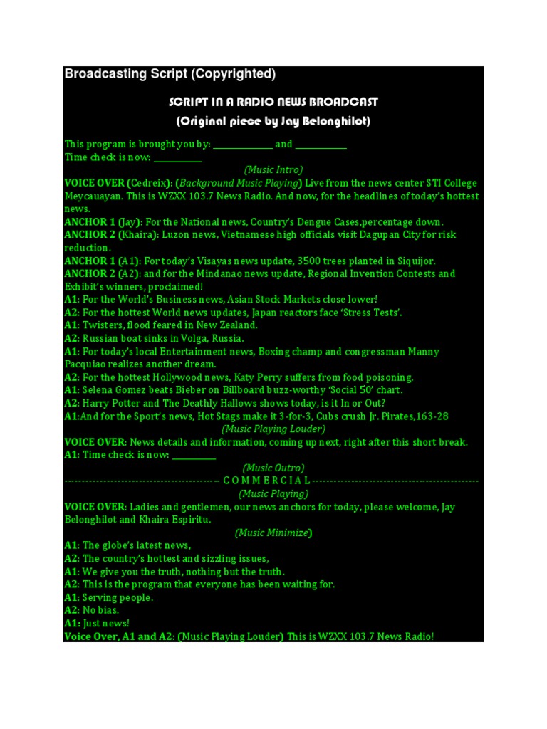 Broadcasting Script | PDF