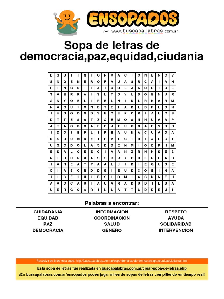 Sopa de Letras de Democraciapazequidadciudania | PDF | Ocio