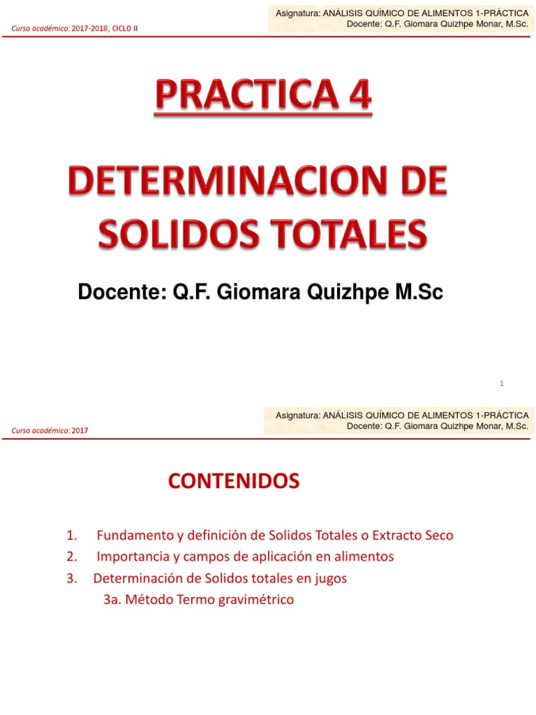 Determinación de Sólidos Totales en Alimentos | PDF | Humedad | Alimentos