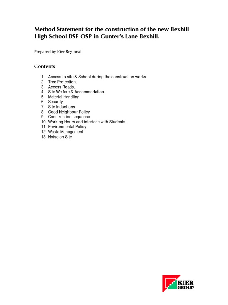 Construction Method Statement Final | PDF | Noise | Recycling