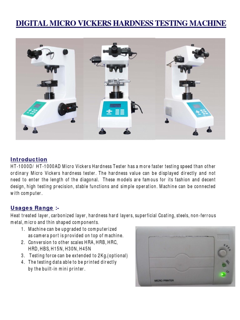 Digital Micro Vickers Hardness Tester | PDF | Hardness | Optics