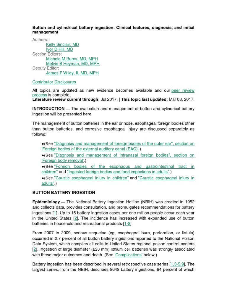 Button and Cylindrical Battery Ingestion PDF Esophagus Battery