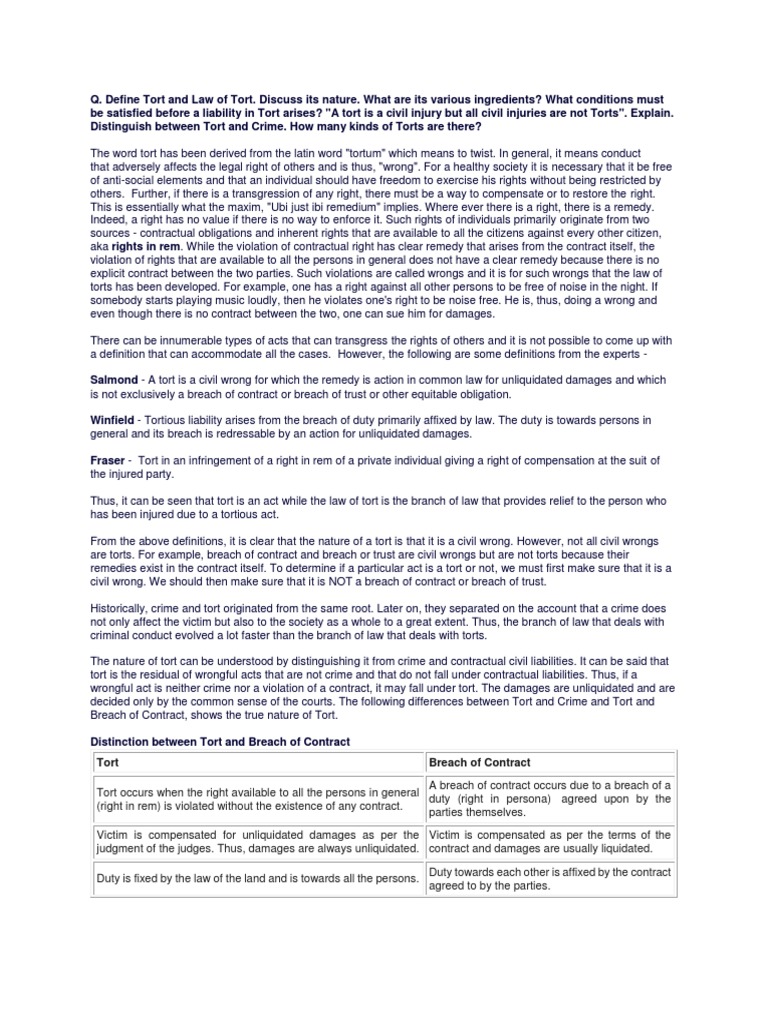 Understanding Tort Law: Key Concepts | PDF | Tort | Defamation