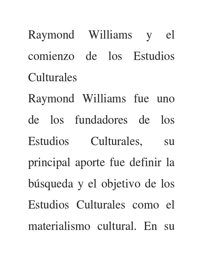 Raymond Williams y el Materialismo Cultural | PDF | Hegemonía ...