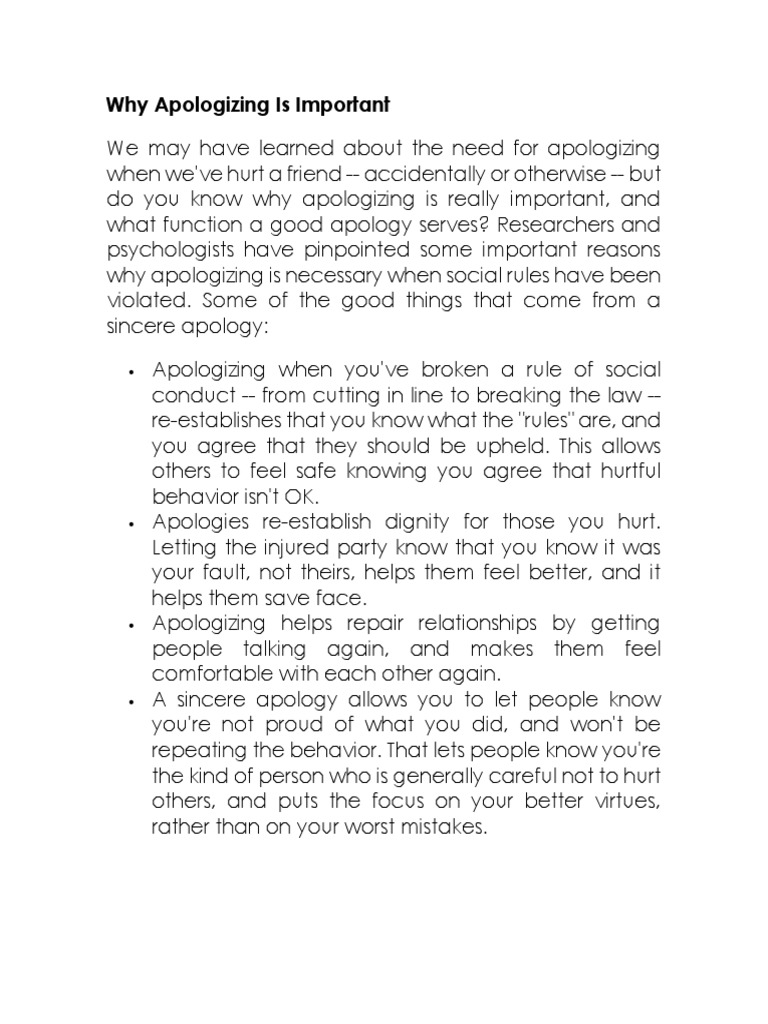 Why Apologizing Is Important | PDF | Psychological Concepts | Social ...