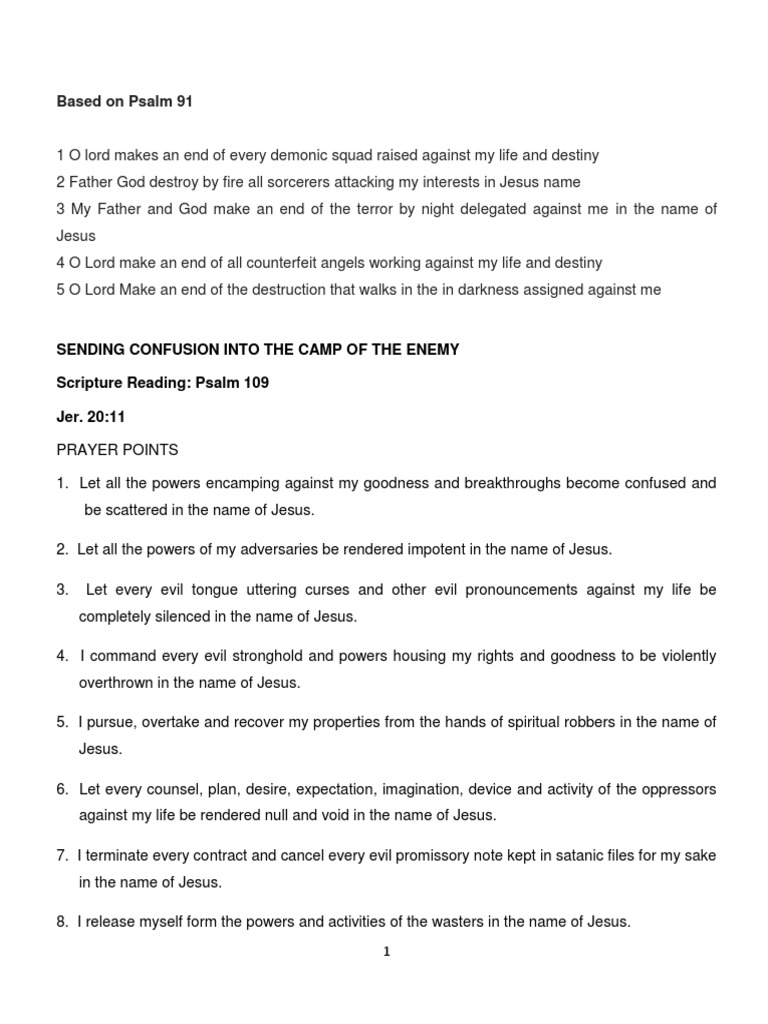 Psalm 91 Prayer Points for Protection | PDF | Devil | Jesus