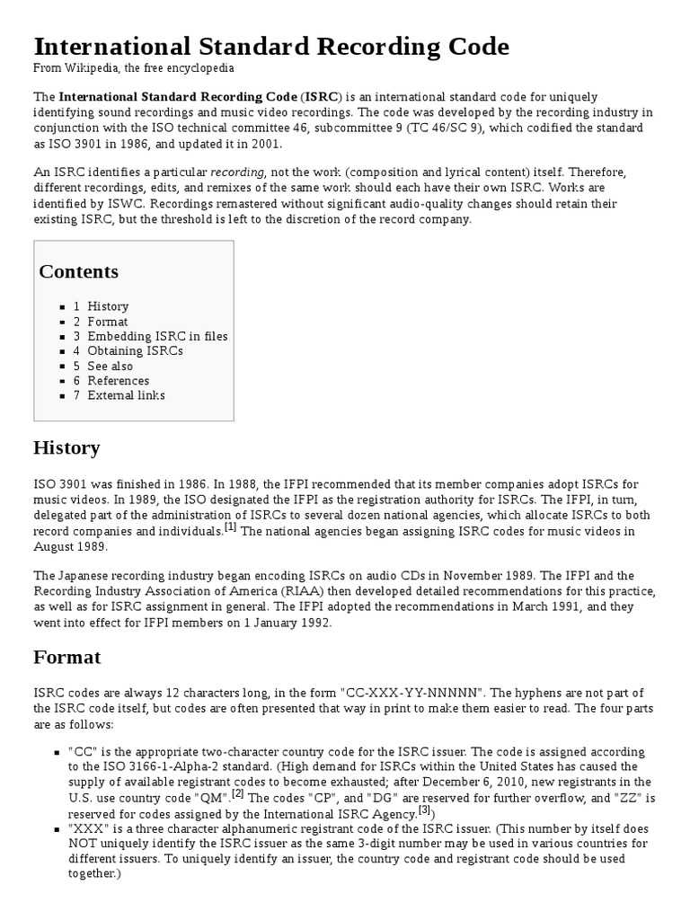 International Standard Recording Code PDF Reference Works Written