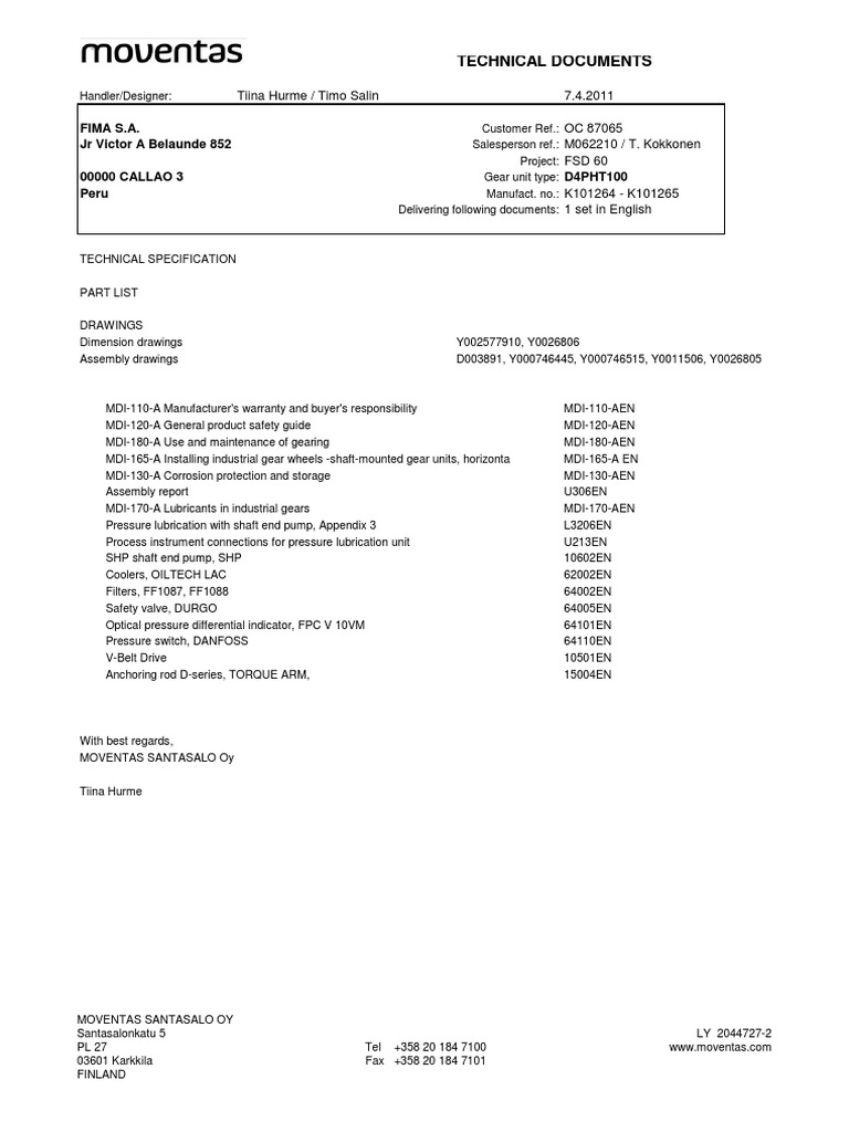 Technical Specs for Gear Unit D4PHT100 | PDF | Mechanical Engineering ...