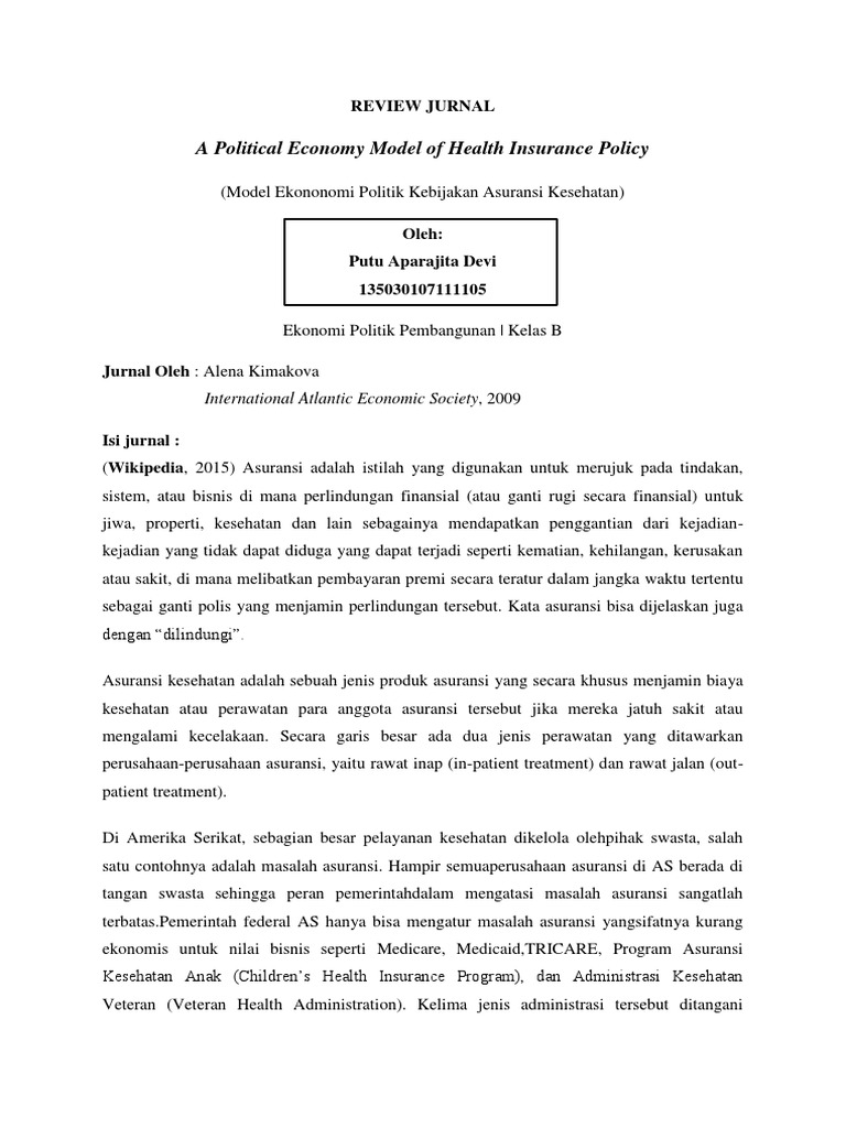 REVIEW JURNAL ASURANSI KESEHATAN AS Oleh PDF