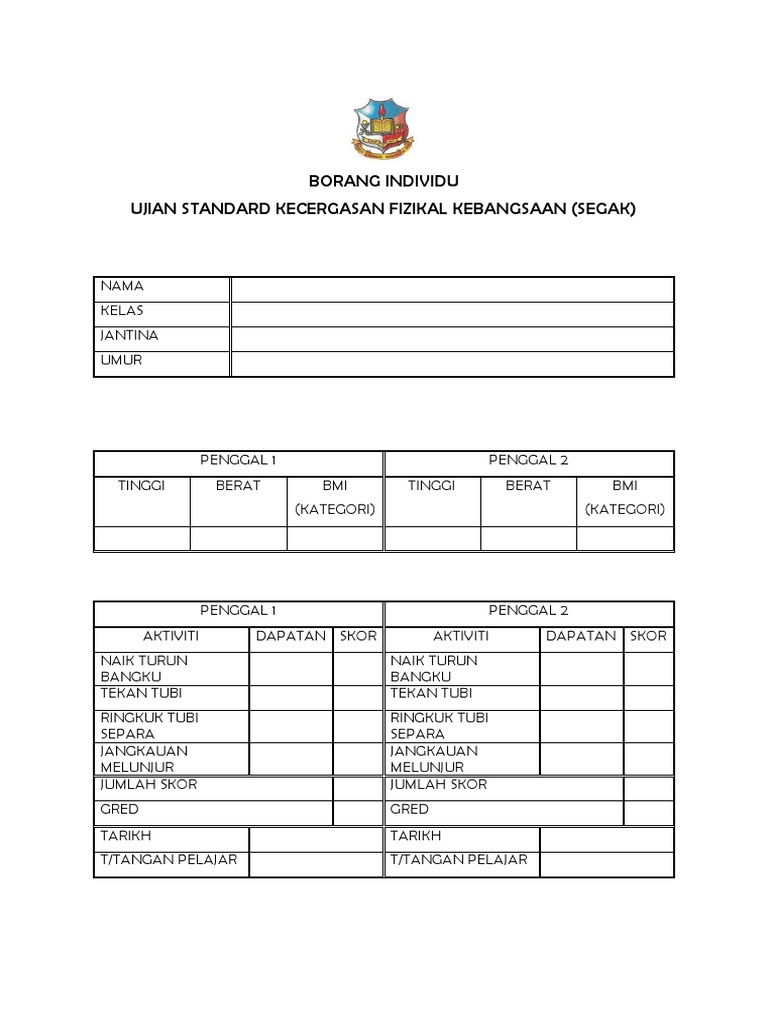 borang ujian segak sekolah rendah