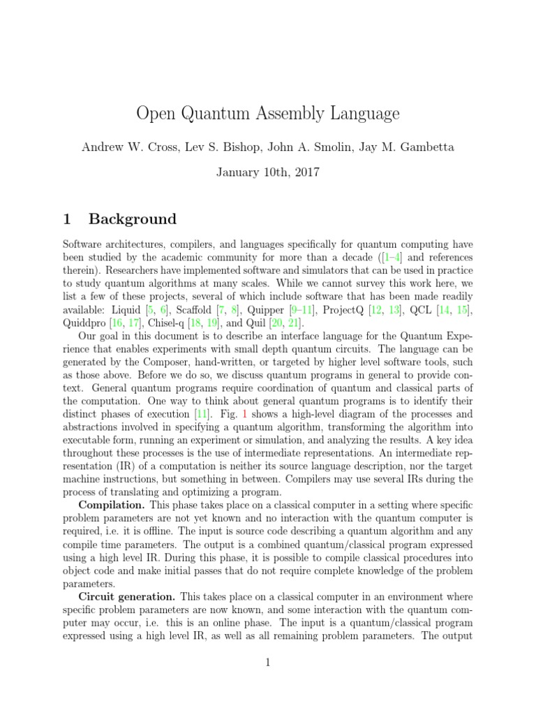 Open Quantum Assembly Language Overview | PDF | Parameter (Computer ...
