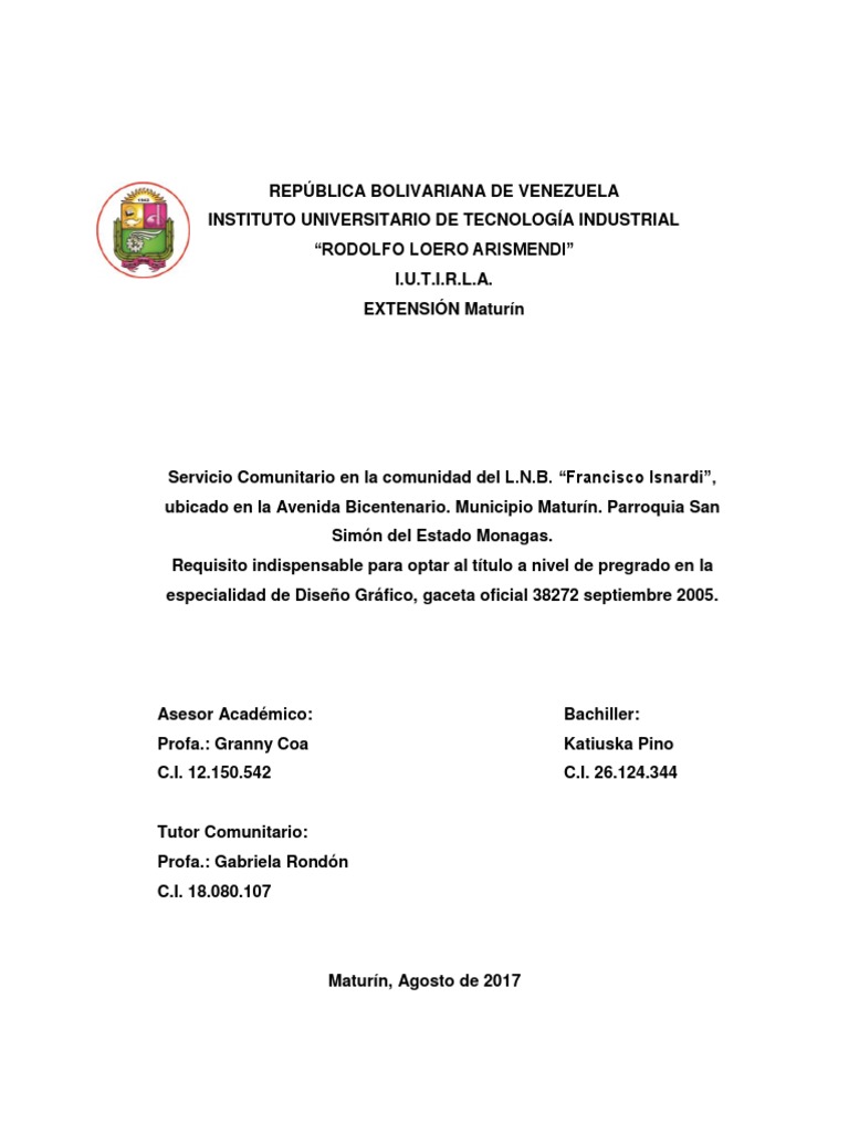 Informe de Servicio Comunitario IUTIRLA Imagen Color