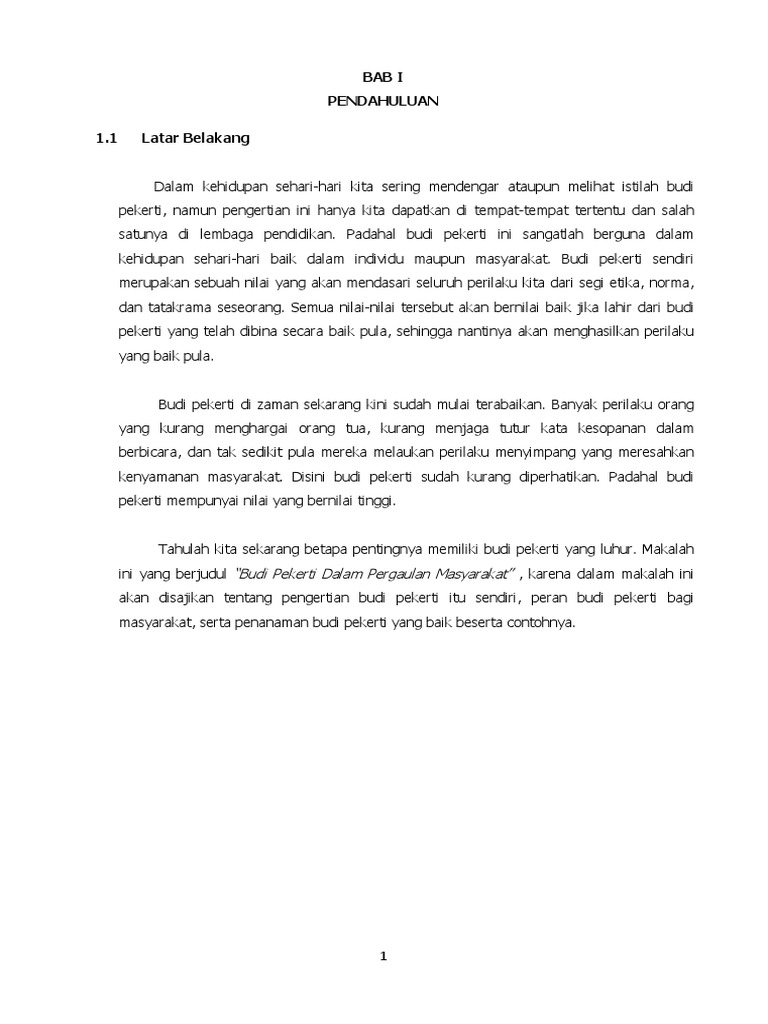 Contoh Makalah Pendidikan Budi Pekerti